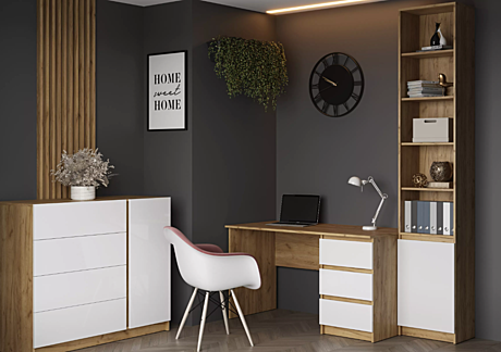 БОСТОН Стеллаж СЖ-001 МДФ (Комплект) Корпус - Дуб Крафт золотой Фасад МДФ - глянцевая Белый