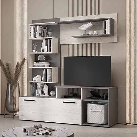 Гостиная Евро графит/дуб крафт белый