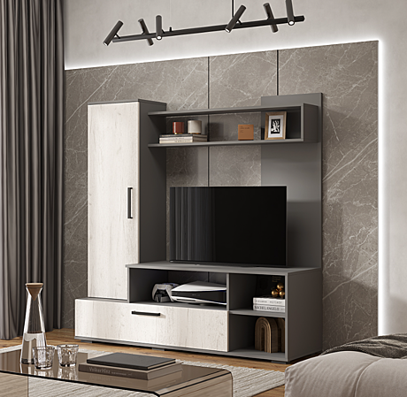 Гостиная Евро-2 графит/дуб крафт белый