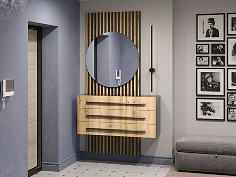 Тумба подвесная с зеркалом сек. №1 НКМ Аэлита (черный/дуб вотан)